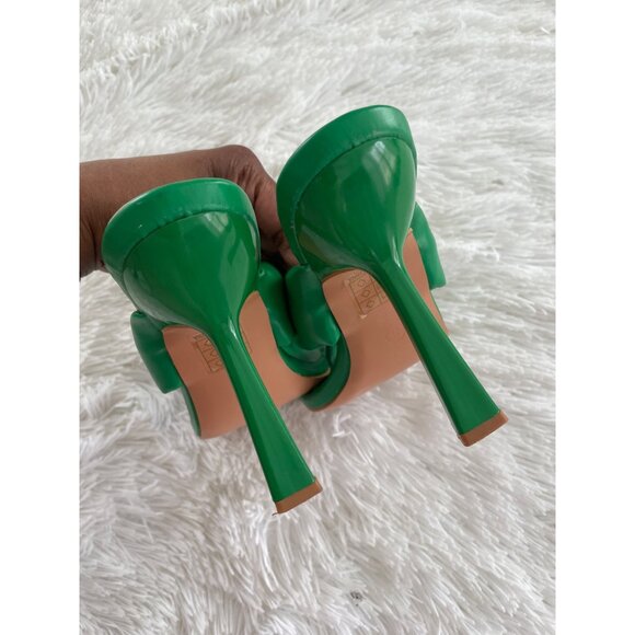 PrettyLittleThing Green Bow Detail Square Toe Heeled Mules Womens Size 7 - Picture 8 of 9